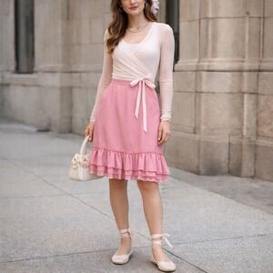 Banana Republic 100% Silk Ruffle Skirt Pink Tiered Coquette Balletcore Vintage 8